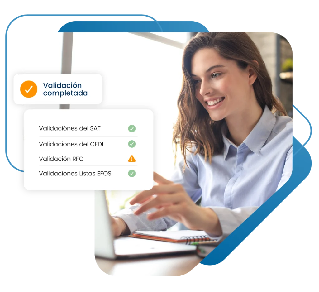 mujer validando cfdi con portal de proveedores