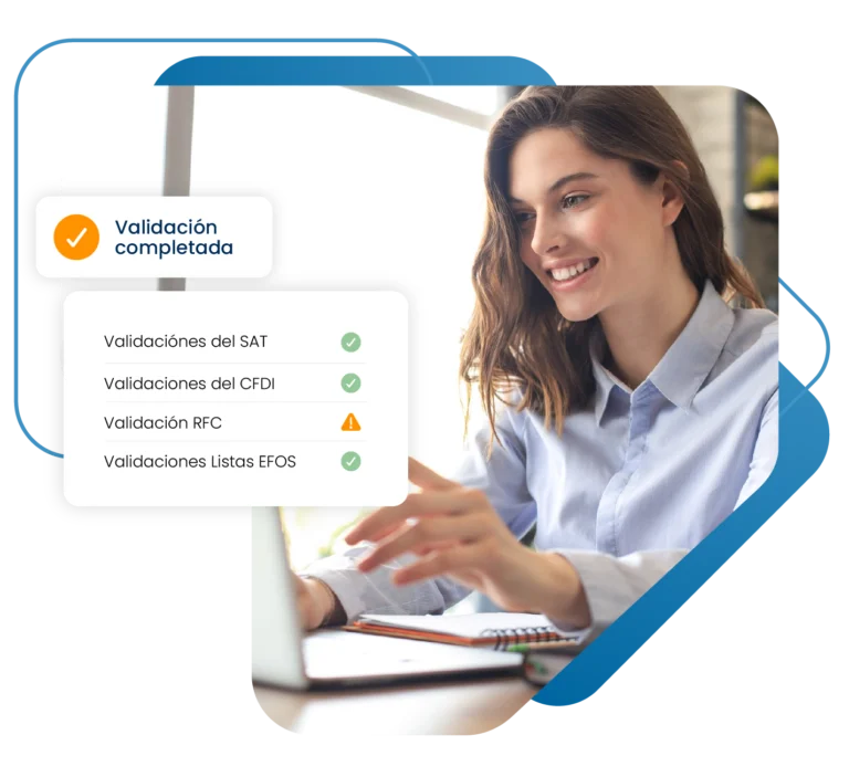 mujer validando cfdi con portal de proveedores