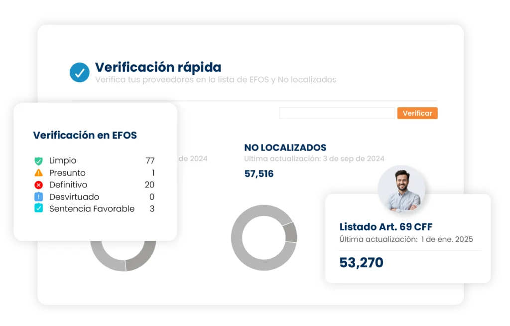 captural de pantalla de portal de proveedores y la funcionalidad para validar proveedores ante la lista de efos del sat