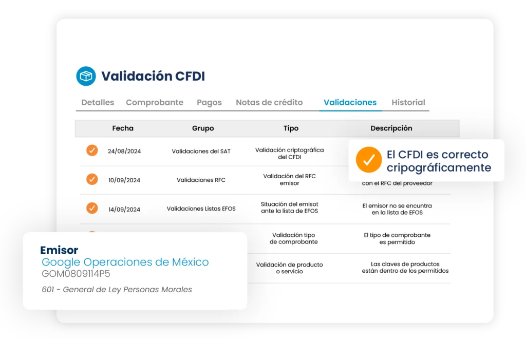 captura de pantalla de validacion de facturas en portal de proveedores